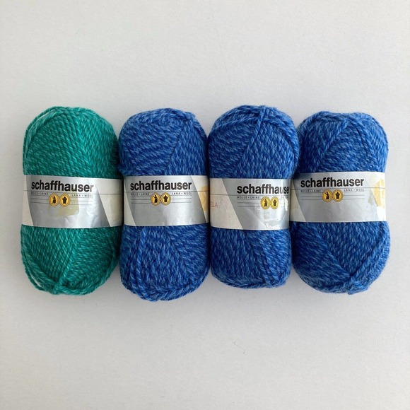 Lot of 4‎ Skeins Schaffhauser FIORELLA Yarn Wool Blend 2-Tone 3 Blue 1 Green 50g - Picture 1 of 6